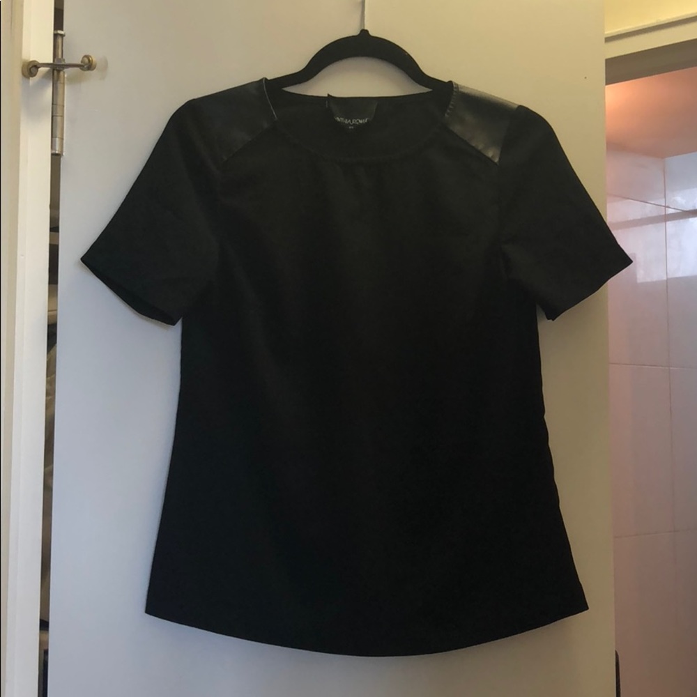Cynthia Rowley Black Top with Leather Accents